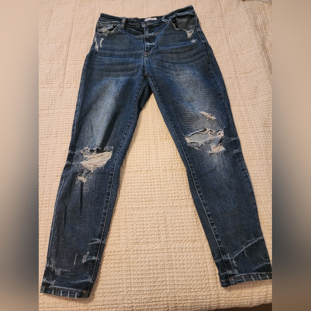 KanCan Ultra High Rise Ankle Skinny Distressed Women's Dark Wash Jeans Sz 31